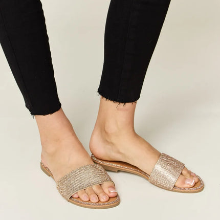 WILD DIVA Rhinestone Open Toe Flat Sandals - Image 1