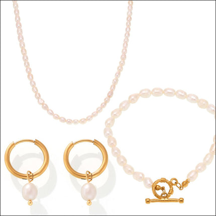 Pearl Necklace, Bracelet and Earrings 4-Piece Jewelry Set - Image 2