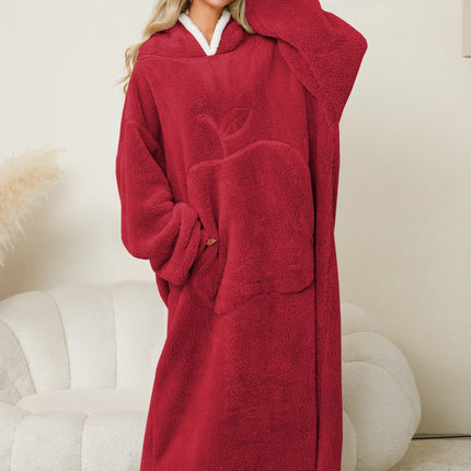 Pocketed Contrast Long Sleeve Hooded Lounge Dress - Image 4