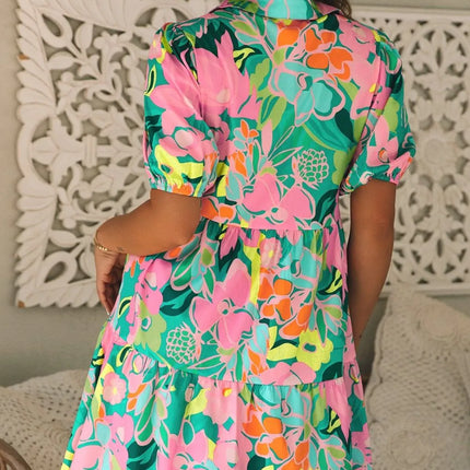 Button Down Floral Puff Sleeve Babydoll Dress - Image 8