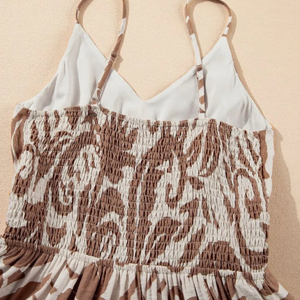 Floral Shirred High Waist Spaghetti Straps Dress - Image 10