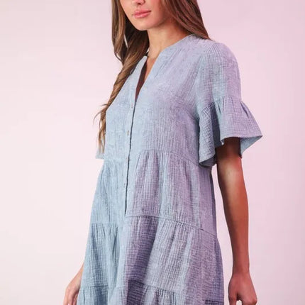 VERY J Mineral Washed Baby Bell Sleeve Woven Mini Dress - Image 2