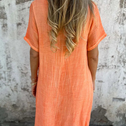 Full Size V-Neck Short Sleeve Midi Dress Plus Size - Image 8