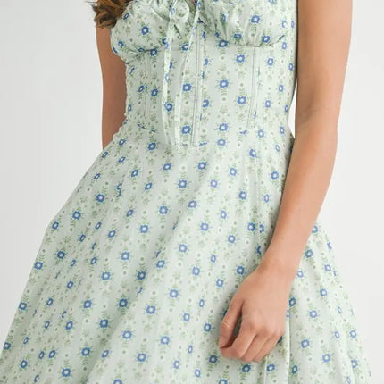 MABLE Floral Print Bustier Back Lace Up Midi Dress - Image 9