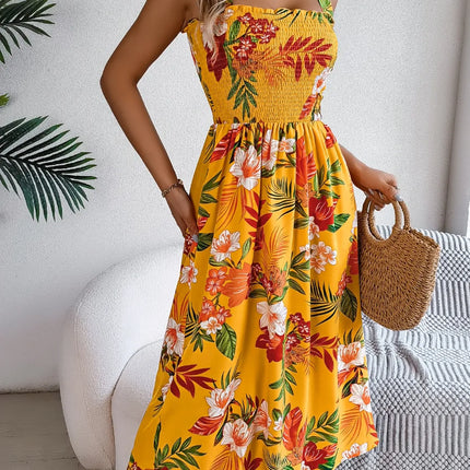 Smocked Floral Tie Shoulder Midi Dress - Image 9