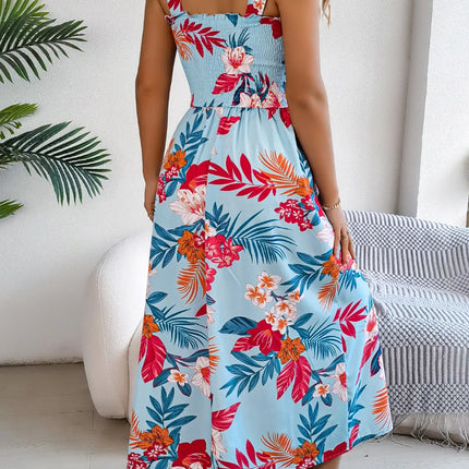 Smocked Floral Tie Shoulder Midi Dress - Image 2