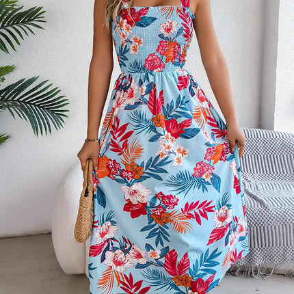 Smocked Floral Tie Shoulder Midi Dress - Image 3