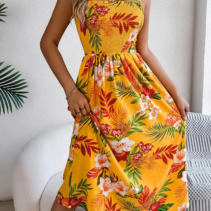 Smocked Floral Tie Shoulder Midi Dress - Image 6