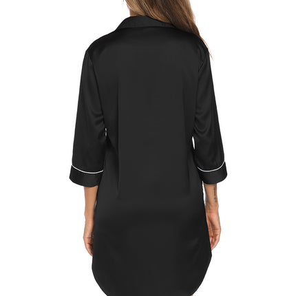 Button Up Collared Neck Night Dress with Pocket - Image 2