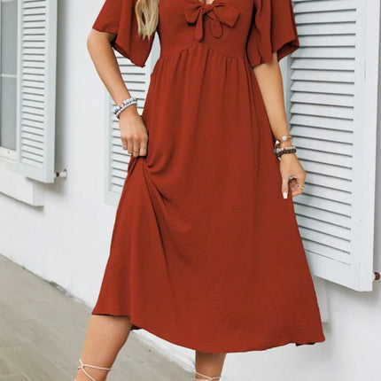 Smocked Tie Front Flutter Sleeve Midi Dress - Image 17