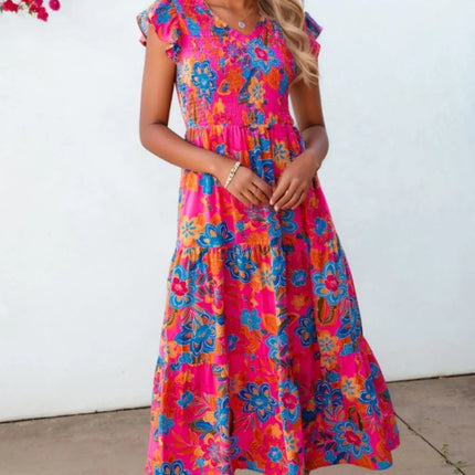 Boho Floral V Neck Ruffle Tiered Dress - Image 2
