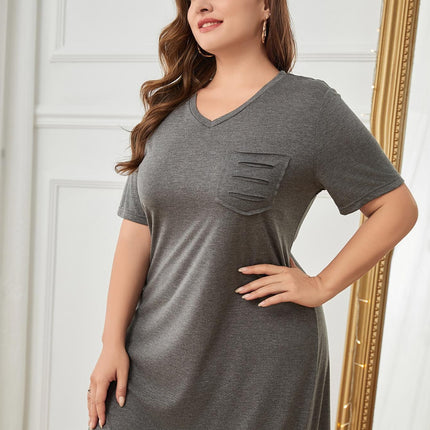 Plus Size Pocketed V-Neck Short Sleeve Lounge Dress - Image 3