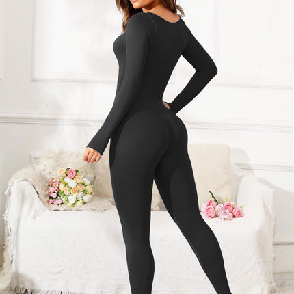 Scoop Neck Long Sleeve Active Jumpsuit - Image 14