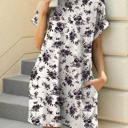 Printed Round Neck Short Sleeve Mini Dress - Image 11