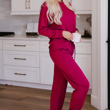 Round Neck Top and Drawstring Pants Lounge Set - Image 4