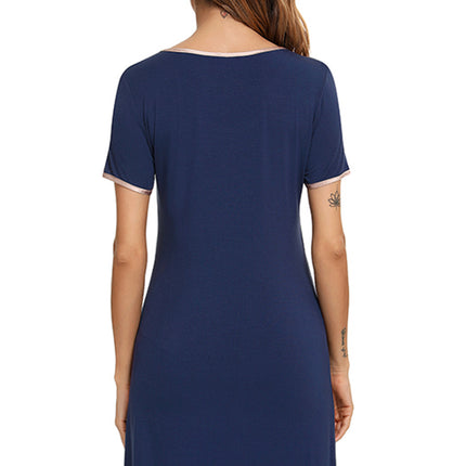 Contrast Trim Pocketed Round Neck Lounge Dress - Image 12