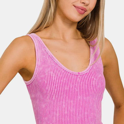 Zenana Washed Ribbed Cropped Tank - Image 1