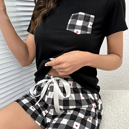 Plaid Heart Top and Shorts Lounge Set - Image 6