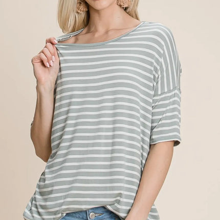 BOMBOM Striped Round Neck T-Shirt - Image 4