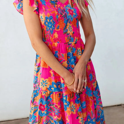 Boho Floral V Neck Ruffle Tiered Dress - Image 5