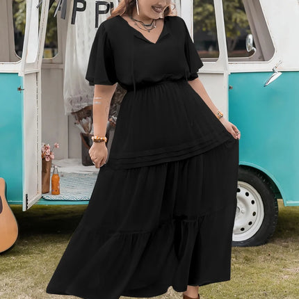 Plus Size Tie Neck Flutter Sleeve Dress - Image 5