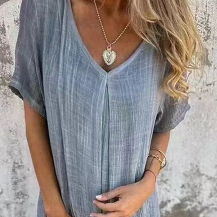 Full Size V-Neck Short Sleeve Midi Dress Plus Size - Image 23