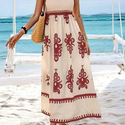 Smocked Printed Wide Strap Maxi Dress - Image 29