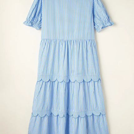 Stripe Bubble Short Sleeve Tiered Scallop Midi Dress - Image 4