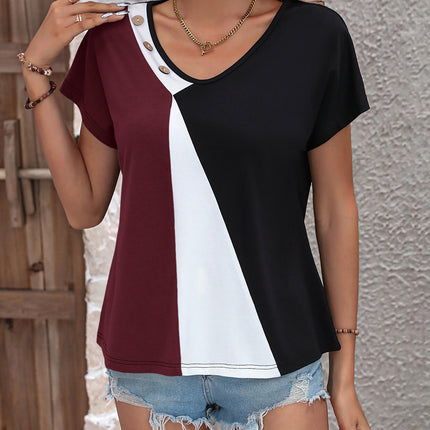Ivy Lane Color Block Decorative Button V-Neck Tee - Image 7