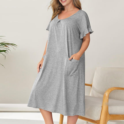 Plus Size Round Neck Short Sleeve Lounge Dress - Image 3
