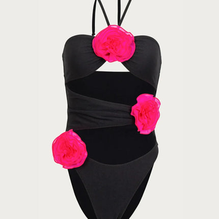 Flower Cutout Halter Neck One-Piece Swimwear - Image 2