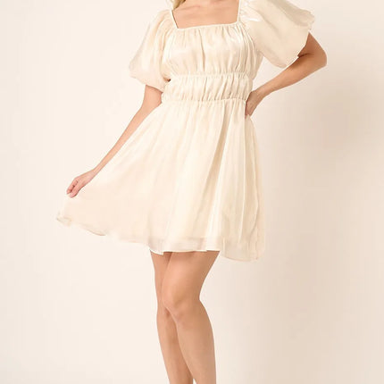 Mittoshop Metallic Organza Fabric Balloon Sleeve Mini Dress - Image 4