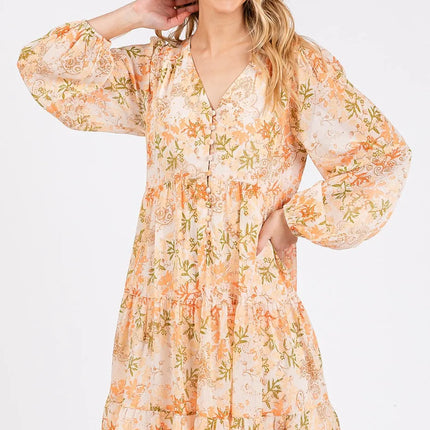 Mittoshop Floral Chiffon Babydoll Long Sleeve Mini Dress - Image 4