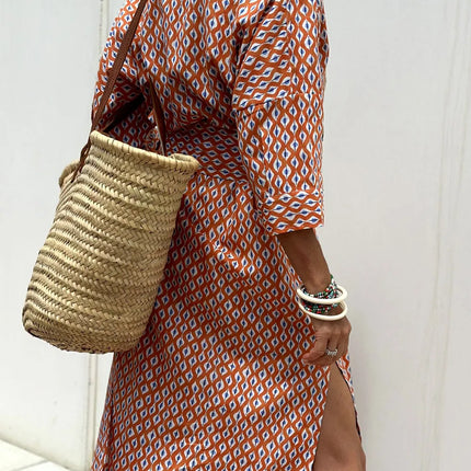 Tied Button Up Three-Quarter Sleeve Dress - Image 12
