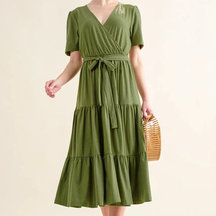 And The Why Soft Short Sleeve Tiered Midi Dress - Image 4