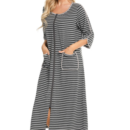 Round Neck Three-Quarter Sleeve Midi Night Dress - Image 8