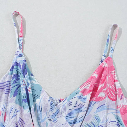 Floral Spaghetti Strap Surplice Neck Shirred Waist Mini Dress - Image 8