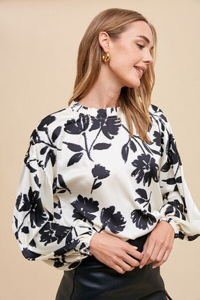 Annie Wear Frill Printed Balloon Sleeve Blouse - Image 4