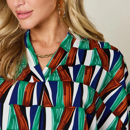 Double Take Full Size Geometric Notched Dolman Sleeve Top - Image 17