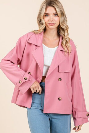 Mittoshop Double Breasted Long Sleeve Trench Coat Jacket - Image 1