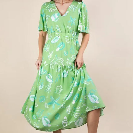 VERY J Printed V-Neck Resort Midi Dress - Image 3