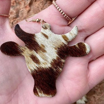 PU Leather Bull Head Earrings - Image 3