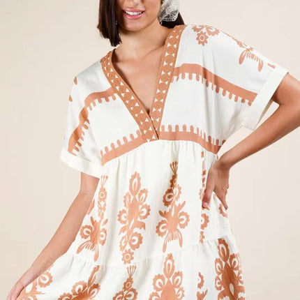 VERY J Printed V-Neck Woven Mini Dress - Image 4