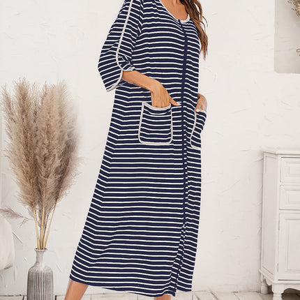 Round Neck Three-Quarter Sleeve Midi Night Dress - Image 1