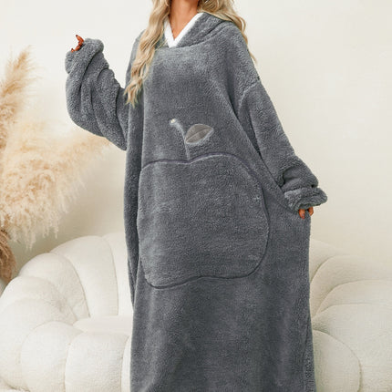 Pocketed Contrast Long Sleeve Hooded Lounge Dress - Image 17