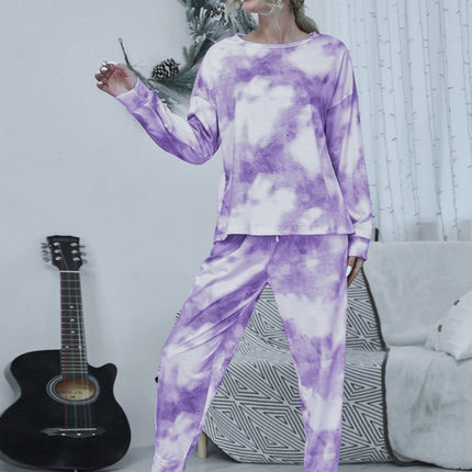 Shiny Tie-dye Round Neck Top and Drawstring Pants Lounge Set - Image 8