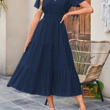 Tiered Notched Short Sleeve Dress - Image 20