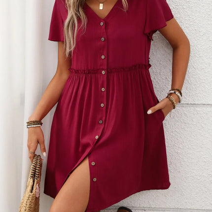 Button Front Flutter Sleeve Dress - Image 12