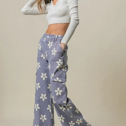BiBi Flower Printed Side Pocket Wide Pants - Image 6