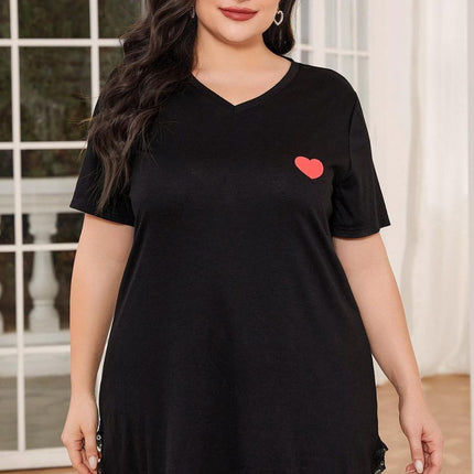 Plus Size Lace Trim V-Neck Short Sleeve Night Dress - Image 2